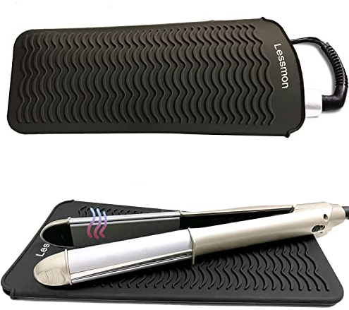Hitzebeständiger Silikon Mattenbeutel, Mattenabdeckung für Lockenstäbe, Haarglätter, Glätteisen und andere heiße Haarwerkzeuge, Höhe 28,5cm und Breite 14cm, Schwarz