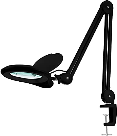 Neatfi Lámpara Lupa LED Bifocal con abrazadera – 1.200 lúmenes, lente de 13 cm, regulable braz, 60 LED SMD, perfecta para manualidades, lectura, joyería y bordado (8 Dioptrías + 20 Dioptrías, Negro)