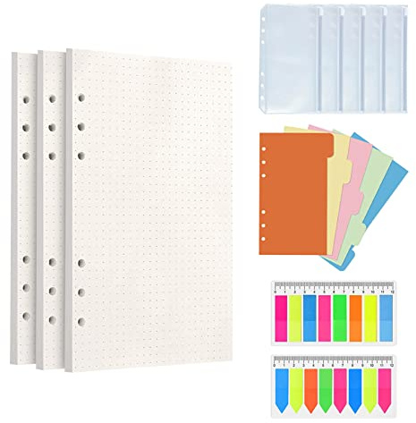 Comioke Lot de feuilles de notes rechargeables classeur à anneaux A6 papier A6 intercalaires notes autocollantes pochette d'enveloppe reliure à 6 trous