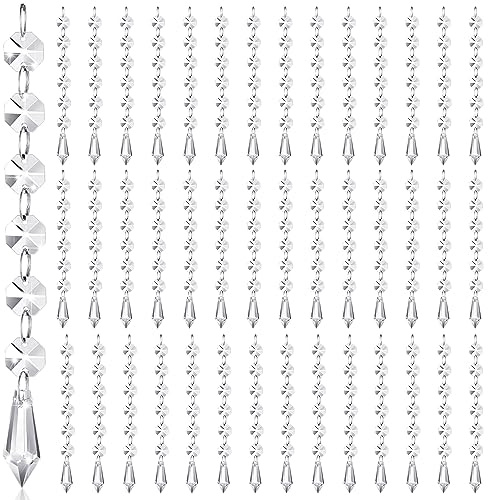 Nuenen 100 Pcs Acrylic Hanging Crystals for Centerpieces Chandelier Clear Crystal Garland Strands Ornament Acrylic Clear Beads Prisms Pendant for Christmas Tree Window Home Decoration(Icicle)
