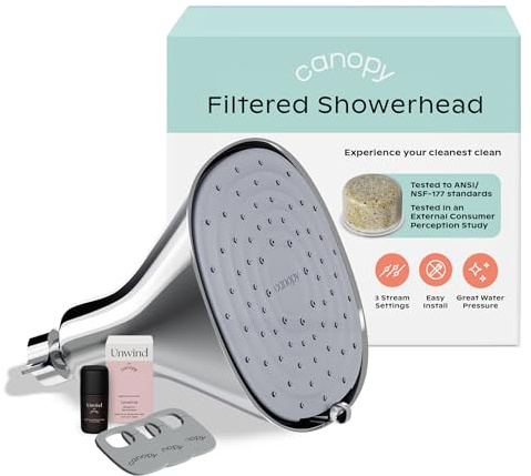 Canopy Filtered Shower Head - High Pressure Shower Head Filter for Hard Water - Shower Filter To Remove Impurities for Healthier Scalp, Skin & Hair - Support Hair Growth & Minimize Breakage - Chrome