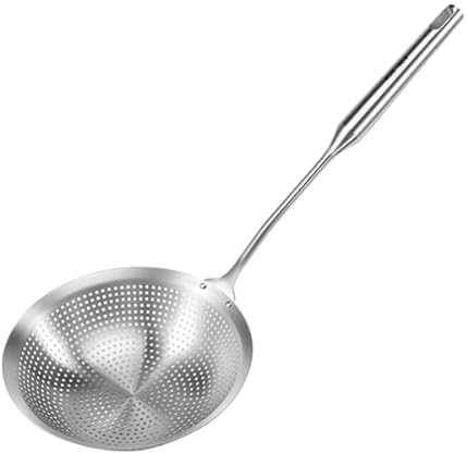 Veciado Stainless Steel Skimmer 46.5 * 18cm Strainer Colander Ladle Spoon Oil Strainer with Comfort Handle and Hanging Holes Slotted Spoon for Kitchen Frying Food, Noodles, Pasta, Spaghetti