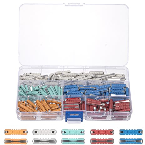 MumdoYAL 200 stück Continental-Sicherungen Torpedo,Torpedo Auto Sicherungen,traktor zubehör,mit Kunststoff-Aufbewahrungsbox - 5A, 8A, 10A, 16A, 25A für Oldtimer