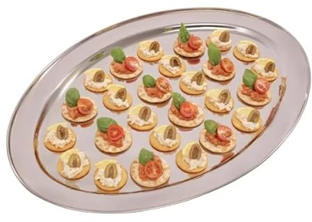AH® Premium Polished Stainless Steel Oval Serving Tray Platter Serving Dish 45cm(L) x 30cm(W) Meat Server,Catering Buffet Presentation Party canapés, hors d'œuvres appetisers, desserts & drinks