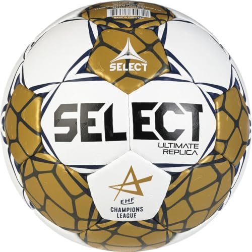 Select Ballon de Handball Ultimate Replica EHF Champions League v24, 3, Blanc, doré, Bleu