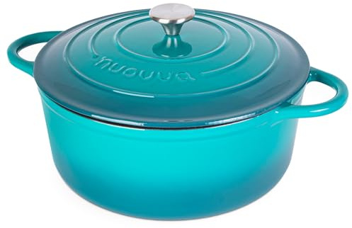 Nuovva Enamelled Cast Iron Dutch Oven Pot with Lid – 7.3 Quart Casserole Dish – Ceramic Dutch Oven for Bread Baking, Roasting, Braising & Stews – Oven Safe up to 500°F – 30cm Teal