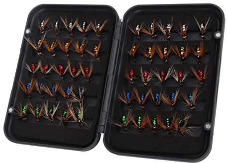 Fliegenfischköder, 50 Stück Professionelles Angelfliegen Sortimentsset Mit Haken Kohlenstoffstahl, Angelköder Köder Fliegenfischen Fliegen Set Mit Aufbewahrungsbox Für Forellenbarsche Dorsch Zander