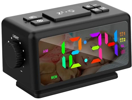 DollaTek RGB Sveglia digitale Radio FM Sveglia con 2 porte USB Macchine per il suono del sonno con timer Snooze