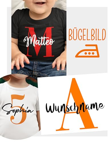 Bügelbilder für Kinder Textilien Name und Buchstabe Wunschtext selbst bedrucken. Bügelbild selbst gestalten. Wunschname Namensaufkleber Kleidung. Bügelfolie für Textilien. Namen zum aufbügeln.