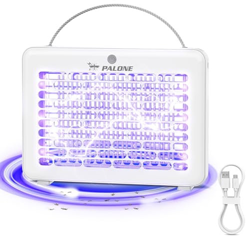 PALONE Elektrischer Insektenvernichter, 4000V USB Elektrische Mückenlampe mit 1200mAh Akku, Mückenfalle mit 6 UV LED-Birnen Ungiftig Geruchsneutral für Innen und Außen - Hängbar
