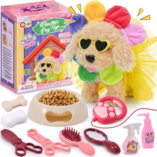 Toyssa Walking Dog Toys for Kids Girls, Walking Barking Wagging Plush Electronic Pets Toy Dog Dress Up Feed Bathe, Perfect Toys for 2 3 4 5 6 7 Year Old Girls Gifts for Toddlers Birthday Christmas