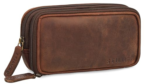 STILORD Fiore Leder Federmappe Vintage mit Reißverschluss Stiftemappe Federmäppchen Etui Schule Uni Echtleder Kosmetiktasche für Damen und Herren Farbe:Zamora - braun