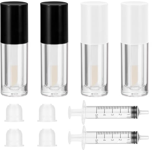 Apausvcm 4 st läppglansrör, 6 ml tomma läppglansrör med stav, påfyllningsbara läppglansbehållare med gummiproppar, läppbalsamflaskor för gör-det-själv läppglans (2 färger)