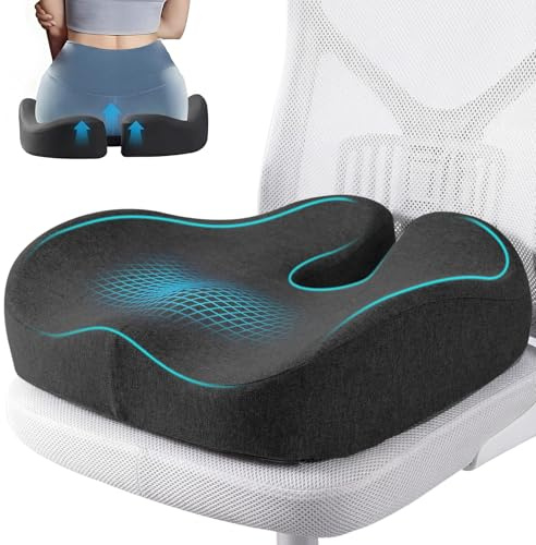 Comphekept Seat Cushions for Office Chairs & Hip Pain Relief, Extra-Dense Coccyx Cushion with Sciatica Support, Ergonomic Design for Desk Chair, Car, Wheelchair, All-Day Comfort (Black)
