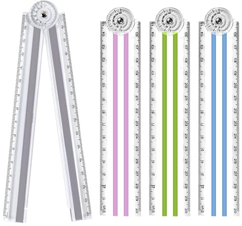 4 PCS Folding Ruler 30cm, Flexible Foldable Ruler 15cm Clear Straight Rulers 30cm Ruler Foldable Shatterproof Folding Rulers Students Kids Adults for School Mathematics Geometric Office
