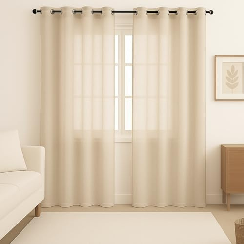 PALUPLUS 2 Tende a Pannelli con Occhielli in Metallo, misura 140x280 cm cadauna, Tende Eleganti Trasparenti Semi Oscuranti per Camera da Letto, Soggiorno -707M -1,1 (Beige)