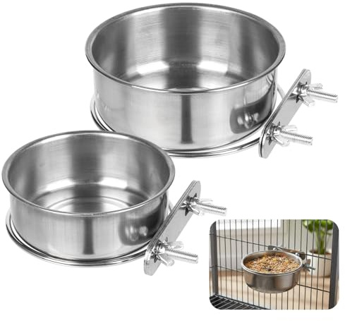 Pet Cage Bowls, 2 Pack Stainless Steel Pet Hanging Bowl, Bird Food Water Bowl for Cage, Crate Dog Bowl, Parrot Feeding Cups for Chinchilla Finches Puppy Cat Rabbit Guinea Pig