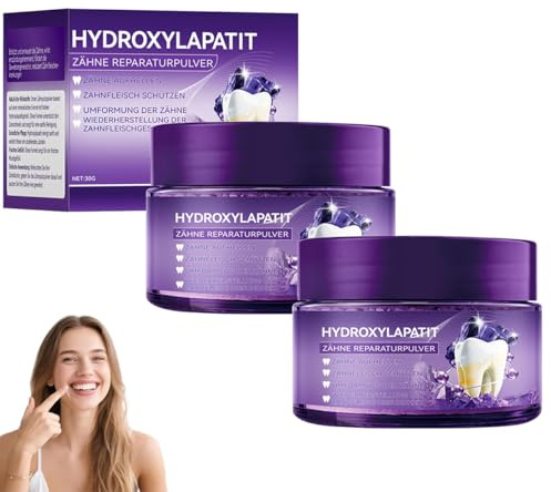 Hydroxylapatit Zähne Reparaturpulver, Natürlich Zahnreparatur Mineralpuder, Hydroxylapatit Pulver Für Zahnschmelzschutz, Empfindliche Zähne, Zahnstärkung, Frischer Atem (2 Stück*30G)