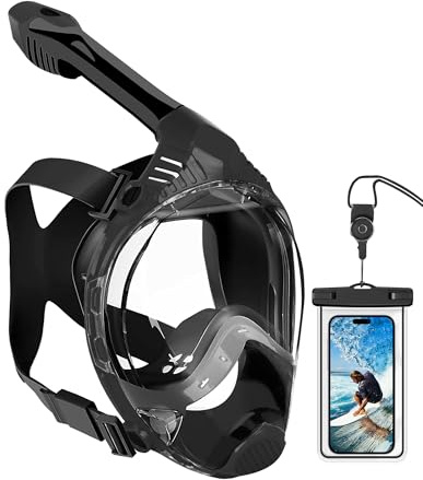 VGKE Vollgesichts-Schnorchelmaske für Erwachsene, 180-Grad-HD-Panoramablick, Tauchmaske mit wasserdichter Handytasche, Anti-Leck und Anti-Beschlag, frei atmen, geeignet für Männer/Frauen, L/XL