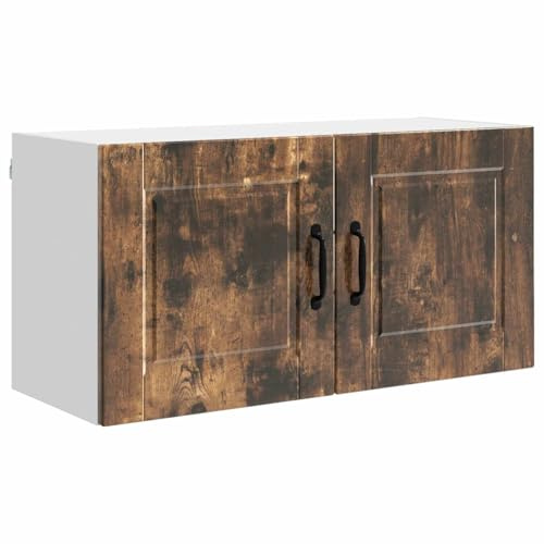Nqyjm - Mueble de almacenamiento suspendido con estantes y 2 puertas, armario de cocina, roble ahumado, 80 x 31 x 40 cm, madera de ingeniería, armario flotante, pared