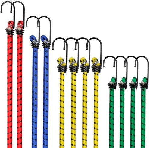 Lot de 12 Tendeurs Elastique avec Crochets, Sandows en Caoutchouc Multicolores, Cordons D’Arrimage pour Rangement Et Transport, pour Bagages Et Baches