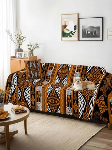 Yellow Beige Boho Sofa Cover Blanket Couch Covers for Armchair Cushion,Couch Sofa Silpcover with Tassel,Geometric Vintage Abstract Art Ethnic Living Room Throw Towel Blanket Covers XX-L 71x150