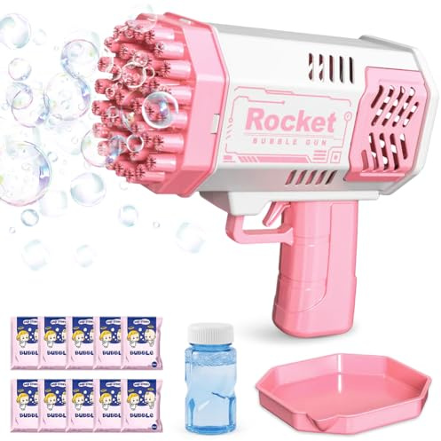 Pistola Bolle di Sapone, Macchina automatica per Bambini, Macchina per Bambini, Feste di Compleanno, Pasqua, Bolle Automatica, Estate - Rosa