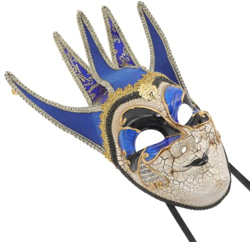 KALLORY Masque Rétro Intégral pour Homme Bleu en Ps Motif Délicat, Confortable et Sécurisé, pour Bals et Fêtes Costumées