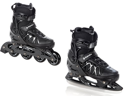 RAVEN Expert 2in1 Schlittschuhe Hockey Inline Skates Inliner für Kinder und Erwachsene verstellbar (Black, 37-40 (23,5-26cm))