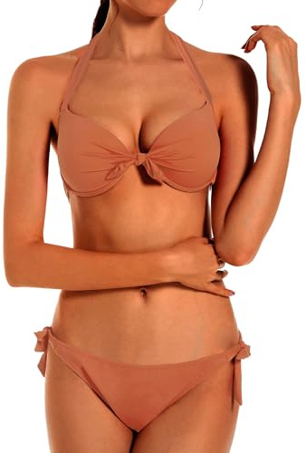 EONAR Badkläder för kvinnor push-up bikinitopp med bygel sidoslips måttligt täckning bikinishorts
