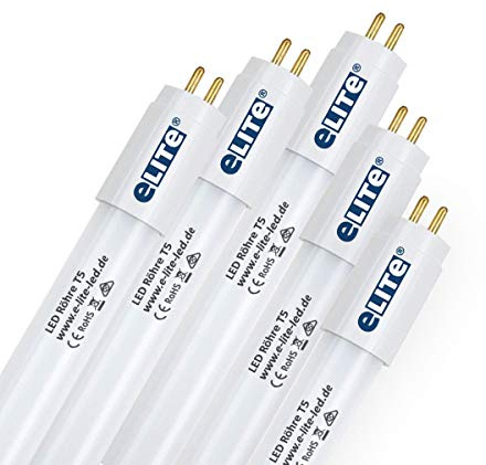 eLITe LED Röhre T5, 54,9cm, 12W, sehr hell, 1200lm, 830, 3000 Kelvin, Warmweiß, NUR FÜR EVG, 140 Grad, homogenes Licht, langlebig 50.000h, 3 Jahre Garantie, 5 Stück