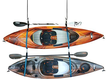 Pelican Double Kayak Storage Strap System - for Indoor and Outdoor Kayak and SUP Paddle Board Hangers - Comes with Paddle Clips - Black/Turquoise