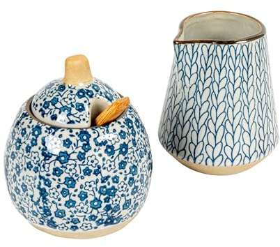 Creative Co-Op Hand-Painted Stoneware Sugar & Creamer (Set of 2 Pieces)