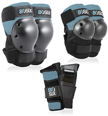 80Six Multi-Sport Pad Set - Knee Pads, Wristguards, Elbow Pads, Full Protective Gear for Kids, for BMX, Cycling, Inline Skating, Skate, Roller Skates, Skateboard Accessories (Stone Blue, Ages 8+)