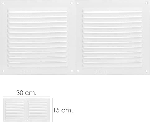 Rejilla Ventilacion Atornillable Doble 30x15 cm. Color Blanca
