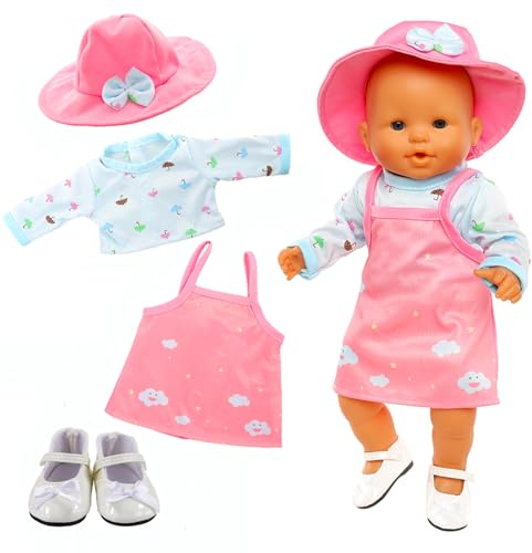 Miunana Clothes for 14-18 Inch 35-45 cm Baby Doll, Doll Clothes Outfits, Unicorn Print Clothes Hat Shoes for Dolls (Pink-Blue)