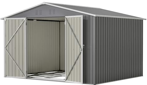 Thanaddo Metall Gerätehaus Gartenhaus Geräteschuppen Garten Schuppen Inkl. Metallfundament (ohne Boden), Metall Gerätehaus mit Pultdach, Geräteschrank für Garten (Grau 8x10)