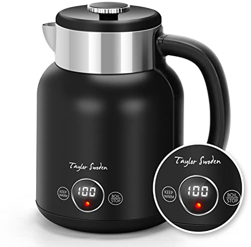 Taylor Swoden Asher - Wasserkocher Edelstahl mit Temperatureinstellung, 2200 W, 1,7 L, LED-Anzeige, 1 Stunde Warmhalten, Automatische Abschaltung, Energiesparend