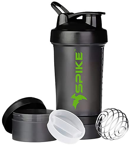 SPIKE Pro Protein Shaker Blender Bottle for Whey Protein Mix, Cycling, Gym water bottle with Stainless Steel Blender Ball 700ml (Pro Black)