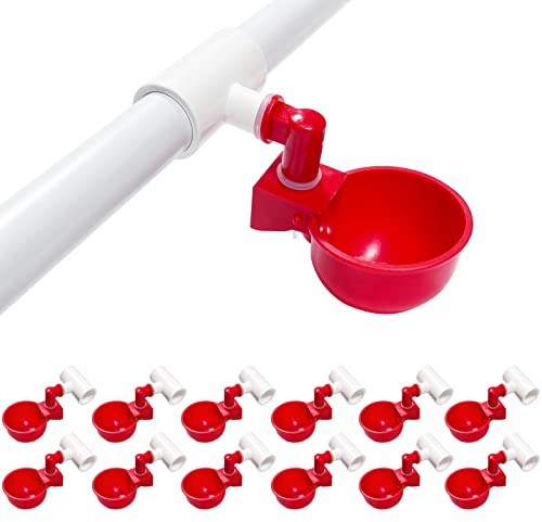 letsFix Kycklingvattenkoppar med t-shirt, automatisk vattenautomat för fjäderfä, gör-det-själv PVC vattenmatare för kyckling/anka/gås/kalkon, kycklingvatten [12-pack]