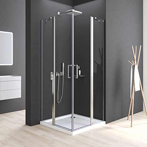 Duschkabine Schwingtür 90x90 cm Eckeinstieg mit Fester 6mm NANO Beschichtung ESG Glas Drehtür Duschabtrennung Duschwand Höhe 185cm