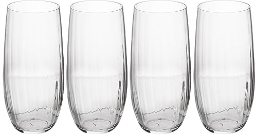 Mikasa Treviso Vaso Alto de Cristal, 400ml, Juego de 4 Vasos Finos Transparentes Sin Plomo con Efecto Ondulado para Celebraciones