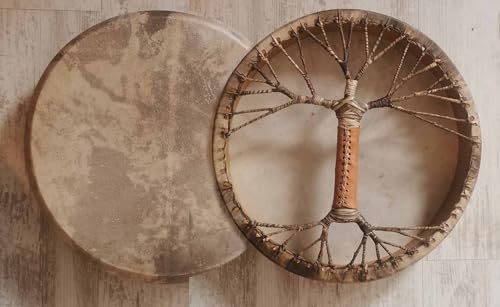 Handcrafted Shaman Drum 16 20 24 Goat Skin, Viking Leather Style - Native American Frame Drum - Musical Gift - Authentic Sound & Artistry (16 inch)