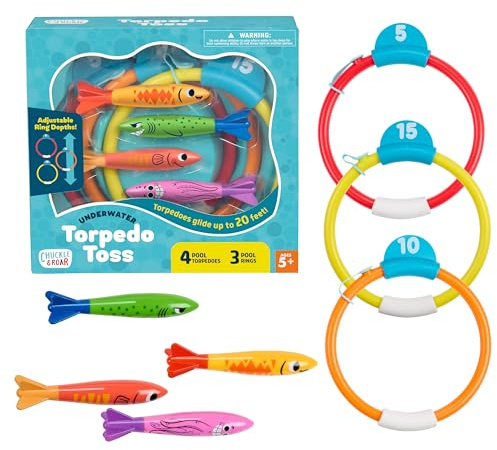 Chuckle & Roar - Underwater Torpedo Toss - Outdoor Water Play - Includes Throwing Torpedoes and Target Rings - Pool Time Fun - Ages 5 and Up