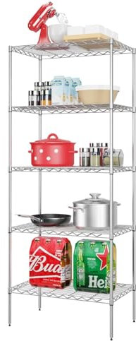 BestOffice 5 Etagen Drahtregal Einheit Metall Regal Veranstalter Heavy Duty Drahtregal Lagerung Einheit Rack Dienstprogramm für Bad Büro Küche (Chrome, 35 D x 60 W x 154 H)