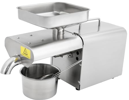 WooDerson 750W Ölpresse 40-240℃ Öl Pressmaschine Kalt Und Heißpressen Elektrische Ölmühle, Bürstenloser Motor, Für Erdnüsse, Walnüsse, Sesamsamen Usw(Silber)