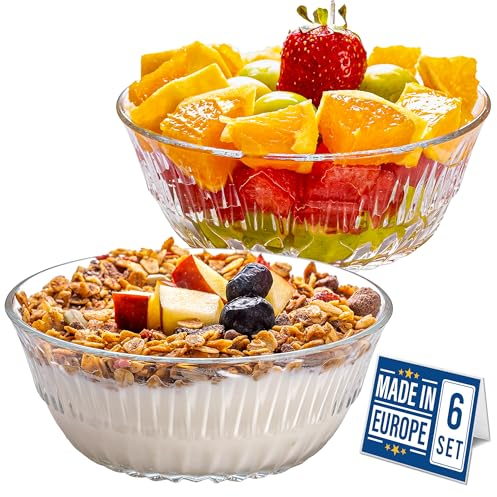 CRYSTALIA Premium Glasschalen 6er Set, 345ml 100% Bleifreie Stapelbare Kristall Dessertschalen, Schüsseln, Dessertbecher, Puddingschalen, Salatschüssel, Soßenschalen