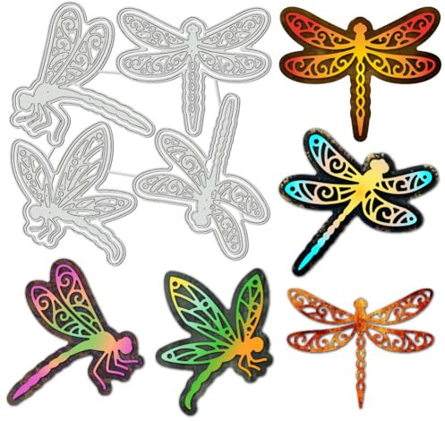 BENECREAT Formsnitt med skuggtrollslända för korttillverkning, 138 x 139 mm djurtema prägling schabloner kolstål mall för foto dekorativt papper scrapbooking, 0,08 cm tjock