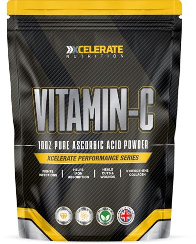 Vitamin C Powder, VIT C 1000mg Pure Ascorbic Acid High Strength, Non-GMO & Vegan, Immune Support Supplement, No Chemicals, Pharmaceutical Grade by Xcelerate Nutrition (100g, Unflavoured)