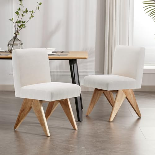 chairus Juego 2 de Sillas de Comedor de Chenilla Sillas de Cocina con Patas de Madera Maciza, Sillas de Salón Estilo Crema Silla con Asiento Acolchado para Casa/Restaurante, Beige